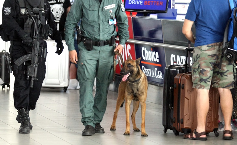 Seyahat yasağı — arama köpeğiyle gümrük kontrolü